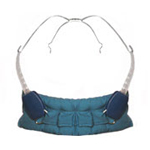 Headgear for teeth with a teal strap.